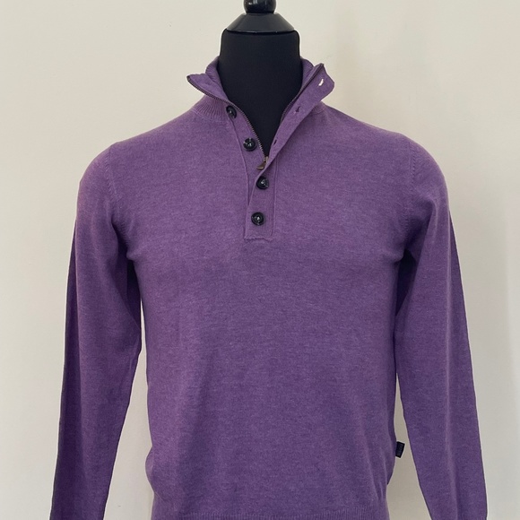 New Hugo Boss Sweater Half Zip Buttons Purple Wool Pullover Sweater - Picture 8 of 10